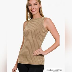 Z105 NWT Zenana Ribbed Sleeveless Tank With Exposed Sleeve Stretch Sm Md Lg XL